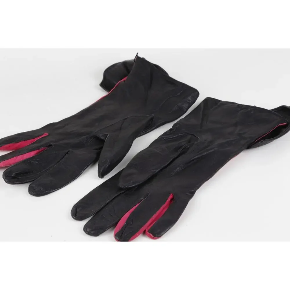 RARE Vintage Pierre Cardin Red Black Leather Suede Bow Gloves Size 7.5 France